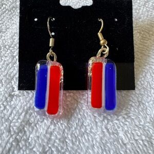 4th of July Red and Blue Glass Earrings